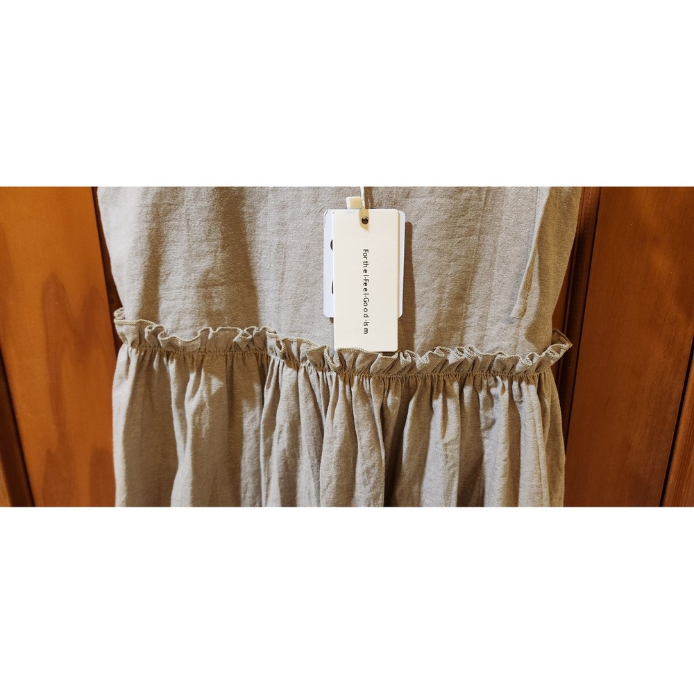 Commense Tan Cotton Linen Tie Shoulder Ruffle Empire Waist Mini Dress NWT Size M - Picture 4 of 7